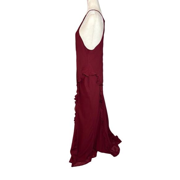 ASOS Design high neck ruffled maxi dress in berry - 14 - Picture 4 of 12